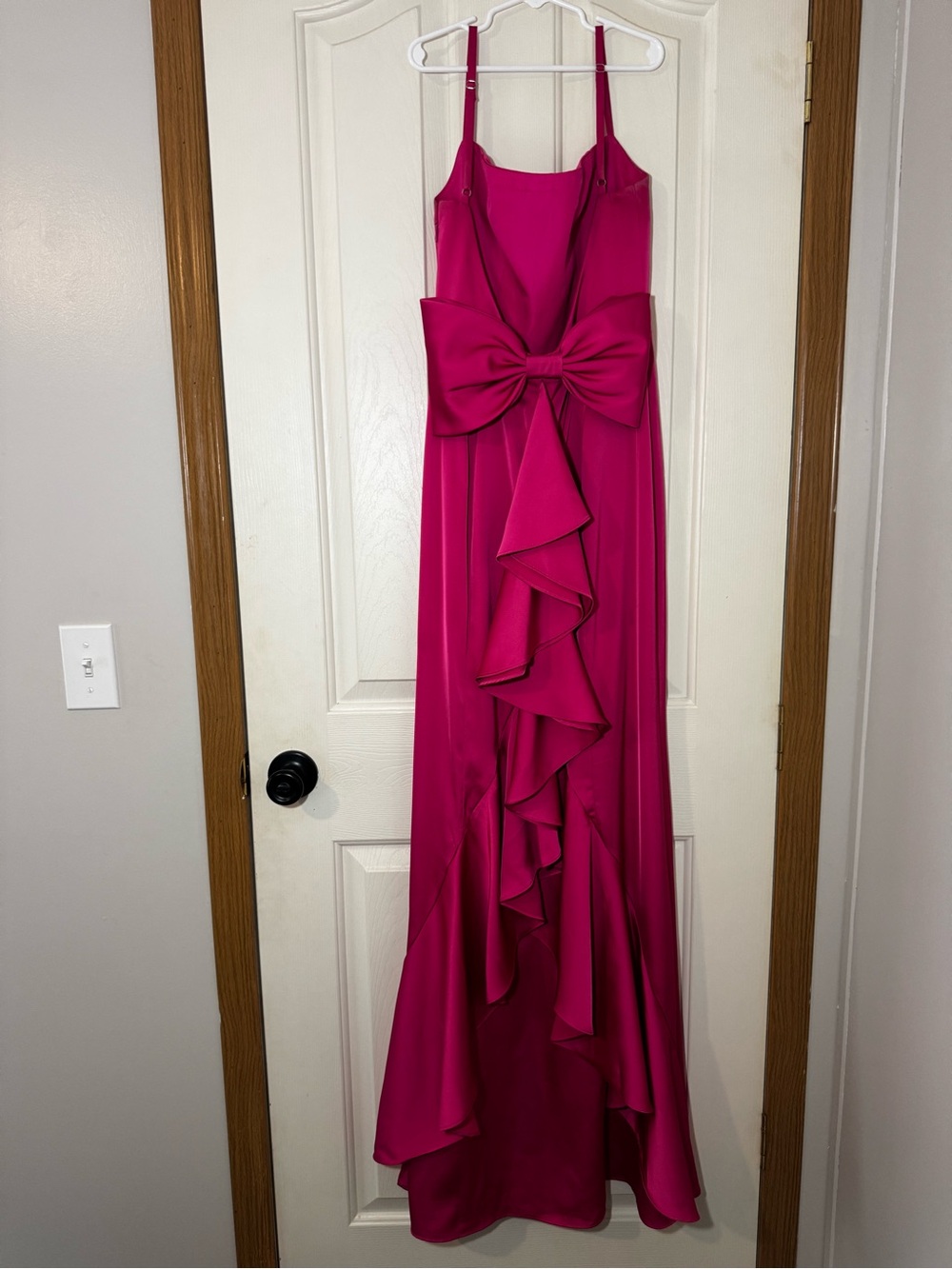 Azazie Hot Pink Bow-Front Ruffle Maxi Dress